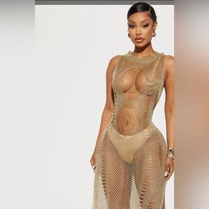 Paradise metallic gold dress mesh maxi